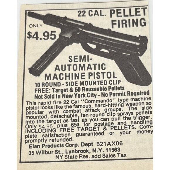 Elan Products Semi Automatic Pellet Pistol Mini Print Ad 1980 Vintage Lynnbrook - Picture 4 of 6